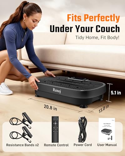 Image of Renoj Vibration Plate Exercise Machine, 3D Whole Body Vibration Platform for Lymphatic Drainage and Muscle Recovery, 455-lb Capacity Fitness Machine with Bluetooth Speaker and LED Display for Home Gym