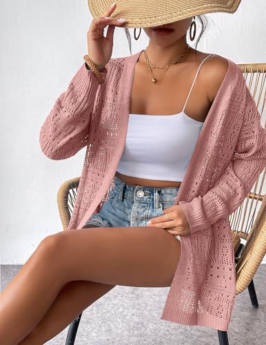 Image of Zeagoo Womens 2026 Summer Crochet Cardigan Sweaters Lightweight Long Sleeve Open Front Kimono Boho Knit Cover Ups
