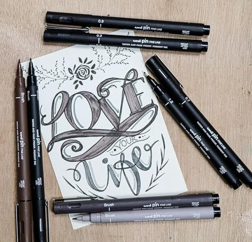 Uni Pin Fineliner Zeichenstift – Skizzierset - schwarze Tinte – 0,03 bis 0,8 mm – 6 Stück