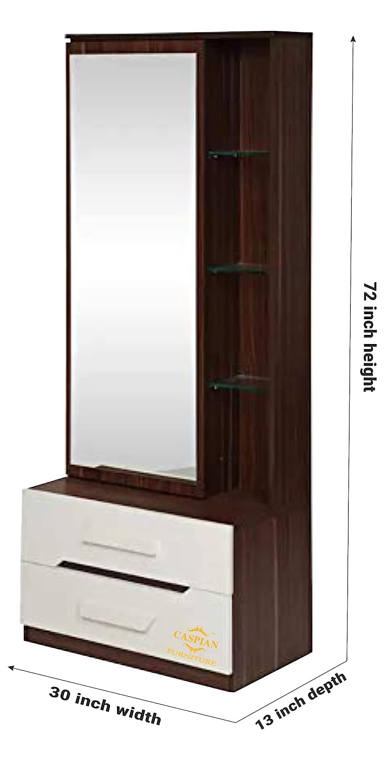 CASPIAN Engineered Wood Single Door Vanity Dressing Table (Brown and White) | Pre-Assembled Furniture with Mirror | Makeup & Accessories Organiser with 4 Shelves & 2 Drawers 2