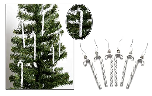 Pack of 6-13CM Glitter Candy Cane -Christmas Tree Hanging Decoration Bauble Xmas Ornament (Silver) - Image 2