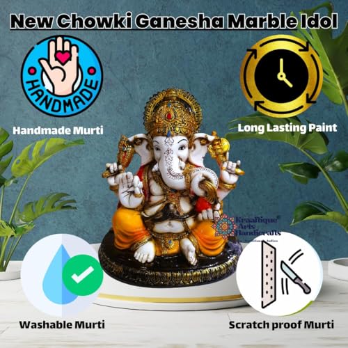 Image of Lord Ganesha Idol for Home Decor | Resin Ganpati Murti for Luck & Success | Ideal Diwali Gift, Pooja Room, Office Desk and House Warming