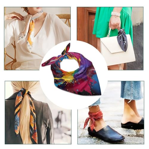 Colorful Paint Splatter Art Silk Scarf Fashion Satin Head Scarf Lightweight Head Scarves for Neck Silk Scarves for Women Men Boho Hair Wrap Sleeping Kerchief Bandanas Pocket Square 18" X 18"4