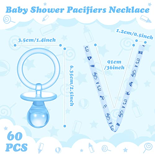 Image of Coume 60 Pieces Baby Shower Pacifiers Necklace Acrylic Pacifiers Necklace Charm Party Favors for Girls Boys Baby Shower Party Decorations Table Scatter(Boy Style,Blue)
