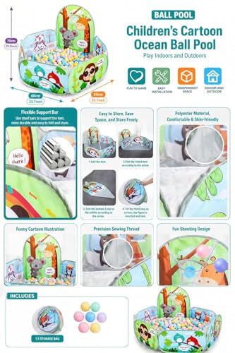 Image of Magicwand X-X-Large Size Mesh Multi-Colored Cartoon Theme Pop-Up Activity Basket Ball-Pool with【50 Balls】【Age Upto 3 Yrs】