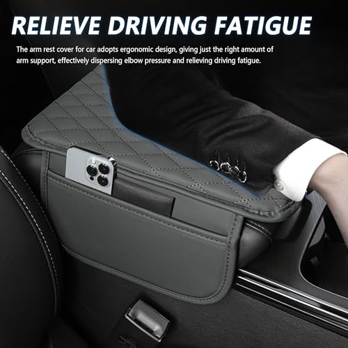Image of Stacool Upgraded Car Center Console Cover,Microfiber Leather Car Armrest Cover Cushion with 2 Storage Bags,Universal Car Armrest Storage Box (Gray)