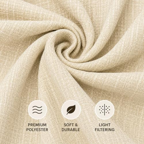 Image of Premium Faux Linen Curtain with Eyelets & Tie-Back | Modern Textured Light Filtering Door & Window Curtain for Home & Office | Washable, Durable & Easy to Maintain | Beige, Long Door - 9 ft