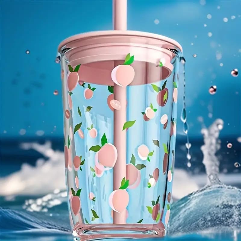 Image of Glass Mug with Bamboo Lid and Straw, 510ml, for Cold Drinks, Smoothies, Coffee(Pack of 1) (Coffee Can Glass Sipper Tumbler)