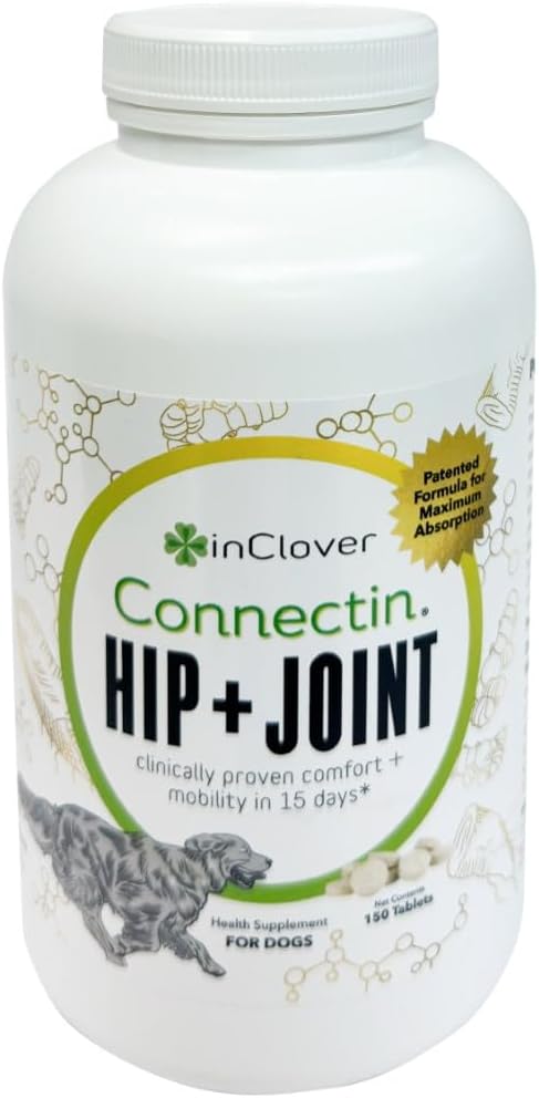 InClover Connectin Natural Hip & Joint Supplement for Dogs with Glucosamine, Chondroitin & Hyaluronic Acid – Tablet for Dog Mobility, Comfort & Active Lifestyle Support, 150 Count