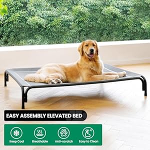 Elevated dog bed raised outdoor dog cot for large dogs installation requires no tools frame with washable cooling breathable mesh anti slip feet indoor pet bed grey 433 inches  urban country home decor