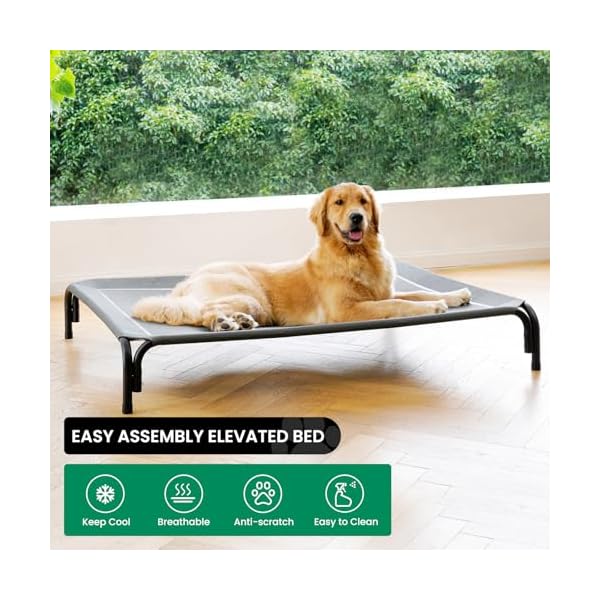 Elevated dog bed raised outdoor dog cot for large dogs installation requires no tools frame with washable cooling breathable mesh anti slip feet indoor pet bed grey 433 inches  urban country home decor