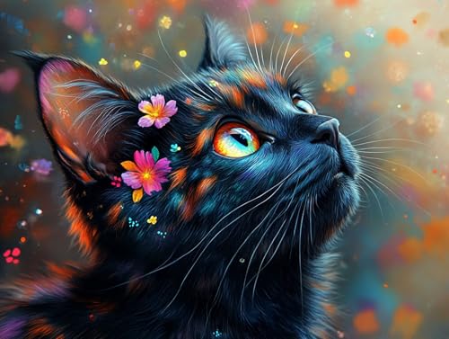 Diamond Painting Adulte Chat et Fleur 90x70 cm | Kit Broderie Diamant 5D Grand Format