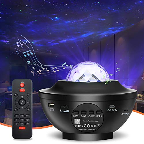 Preisvergleich Produktbild Auxmir LED Sternenhimmel Projektor mit Fernbedienung / Bluetooth, Sternenlicht und Wasserwellen Projektionslampe 360°Drehen 3 Helligkeitsstufen, Nachtlichter für Kinder, Party und Geburtstag