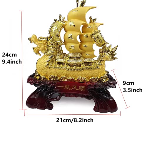 Estatua de Barco a Vela Feng Shui Dorada miniatura 2