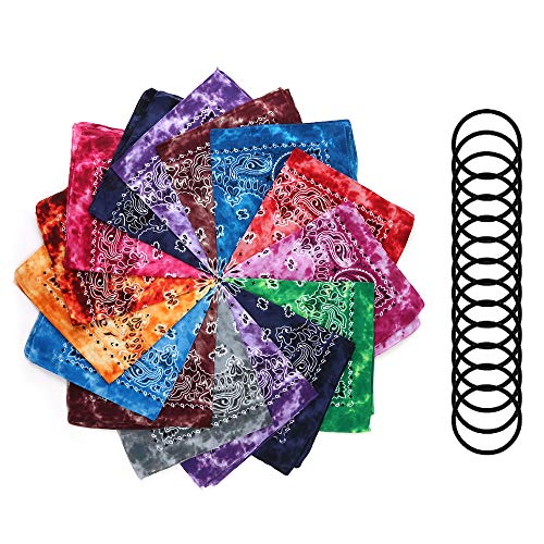 15 pcs tie dye bandanas 22 x 22'' 100% cotton novelty double side…