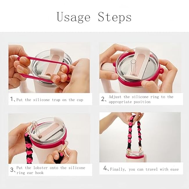 Outman Cup Accessories Set Water Bottle Holder Sling,Siliocne Straw Cover,Lipstick Holder Fits Most 16-40oz Water Bottles Compatible with Stanley Cup