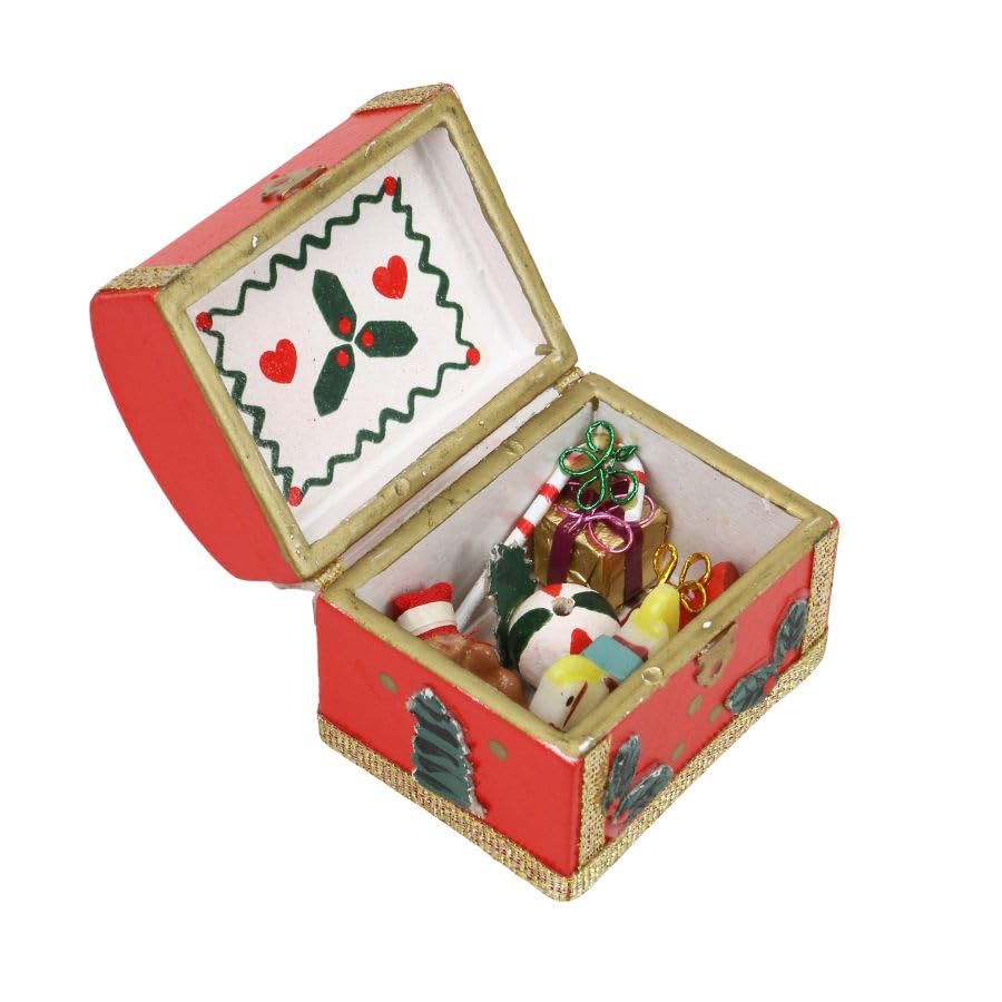 1/12 Dollhouse Miniature Christmas Chest Box Mini Doll House Christmas Accessories Wooden Chest Small Decoration for Table Top Decor Model Scenes Decorative DIY Crafts & Fairy Garden