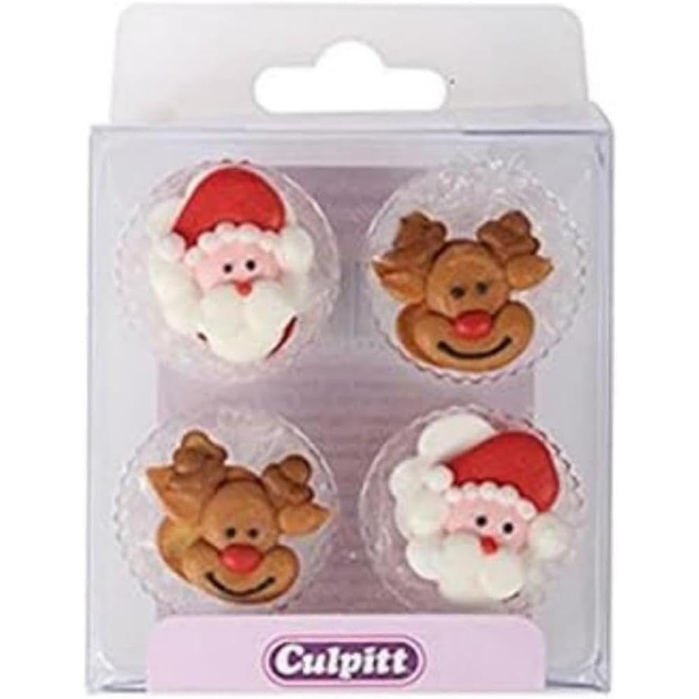 Culpitt Santa & Rudolph Sugar Pipings Edible Royal Icing Decorations Festive New