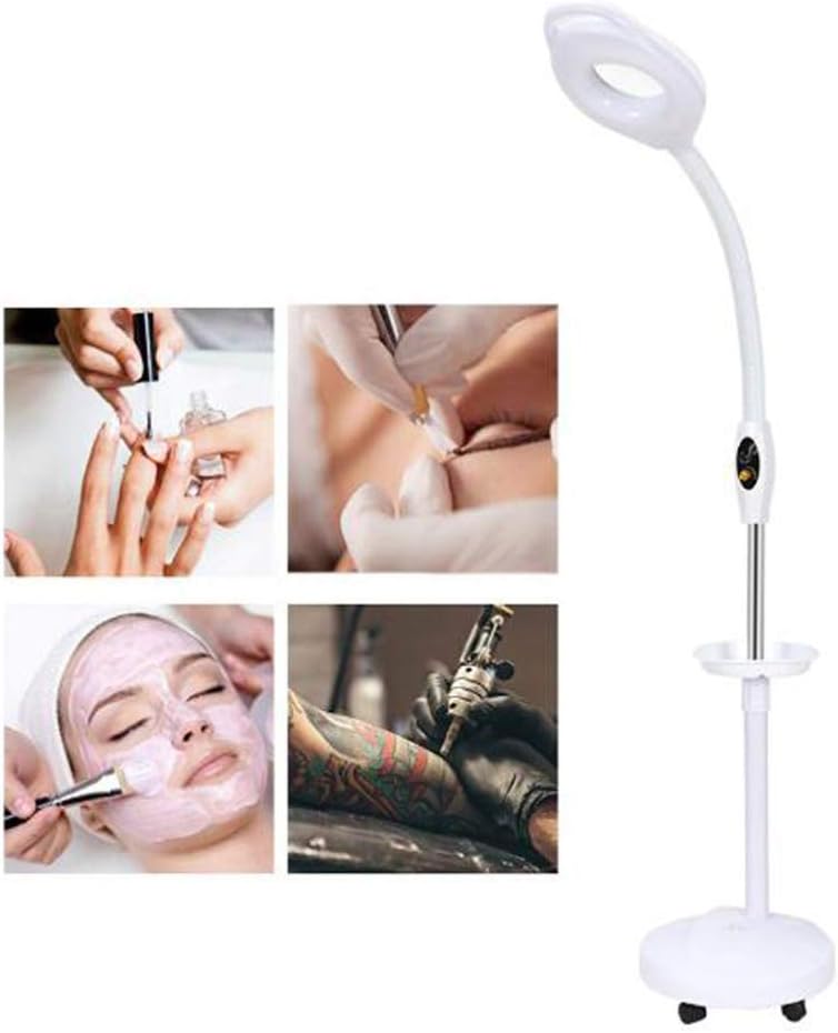 Led Magnifying Floor Lamp, Adjustable Swivel Arm 16X Magnifier Lamp Light for Skincare Beauty Cosmetic Makeup Manicure Tattoo Salon Spa with Rolling Floor Stand