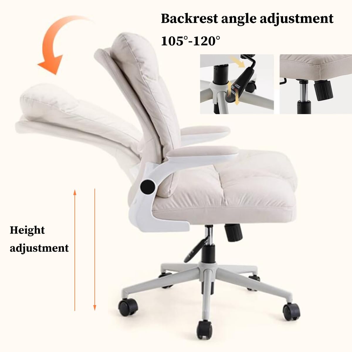 Sedia Da Ufficio Ergonomica Sedia Da Scrivania Sedia Da Computer Regolabile Sedie Da Lavoro Girevole Con Bracciolo Ribaltabile, Regolazione Dello Schienale Per L'ufficio Di Casa ( Color : /Beige )