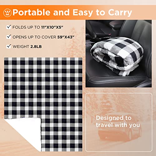 Image of Westinghouse Heated Car Blanket with 3 Heating Levels, 4 Hours Auto Off, 12 Volt Electric Blanket for Car, Truck, SUV, RV, Machine Washable, 59 inch x 43 inch, (Grey Buffalo Plaid,Upgrade Model)