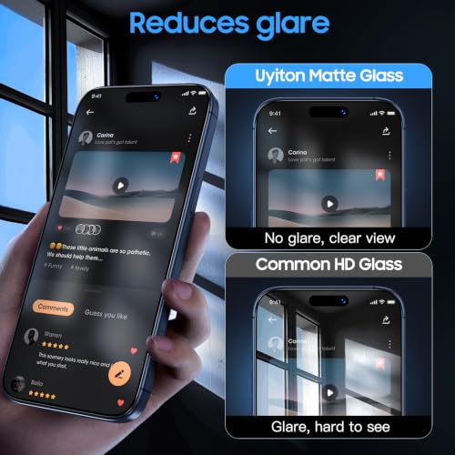 Image of Uyiton for iPhone 17 Pro Matte Screen Protector - 2 Pack | Anti‑Glare & Anti‑Fingerprint, Fingerprint Unlocking, 9H+ Hardness, Shatterproof, Full Coverage, Bubble‑Free Easy Install