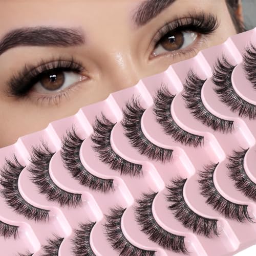 FARRED Natural Lashes Short Eyelashes Wispy False Mink Lash Strips 10 Pair Natural Look Fluffy Cat Eye Strip Eyelash Small Fake Lashes Full Pestañas Postizas Sets for MUA and Beginners Daily Makeup