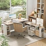 ModernMate Home Office Furniture Set, 71' Electric Standing Desk with 2 Wide File Cabinet, AC/USB, Mobile File Cabinet with Lockable Wheels, Furniture Set with Multiple Functions,Light Walnut