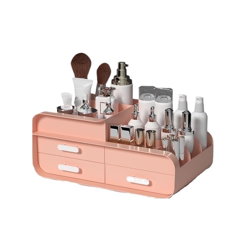 Schminktisch Organizer Desktop Kosmetikorganisatoren Make-up Aufbewahrungsbox Schublade Organizer Container Sortierung Kleinigkeiten Fällen(Pink-L)