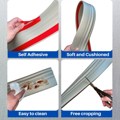 Coukiu Flexible Wall Base Moulding Trim, Peel And Stick Rubber Baseboard Molding, 4 Inch X 16.4 Feet Self-Adhesive Vinyl Wall Base Cove Base (Grey) #TOP5