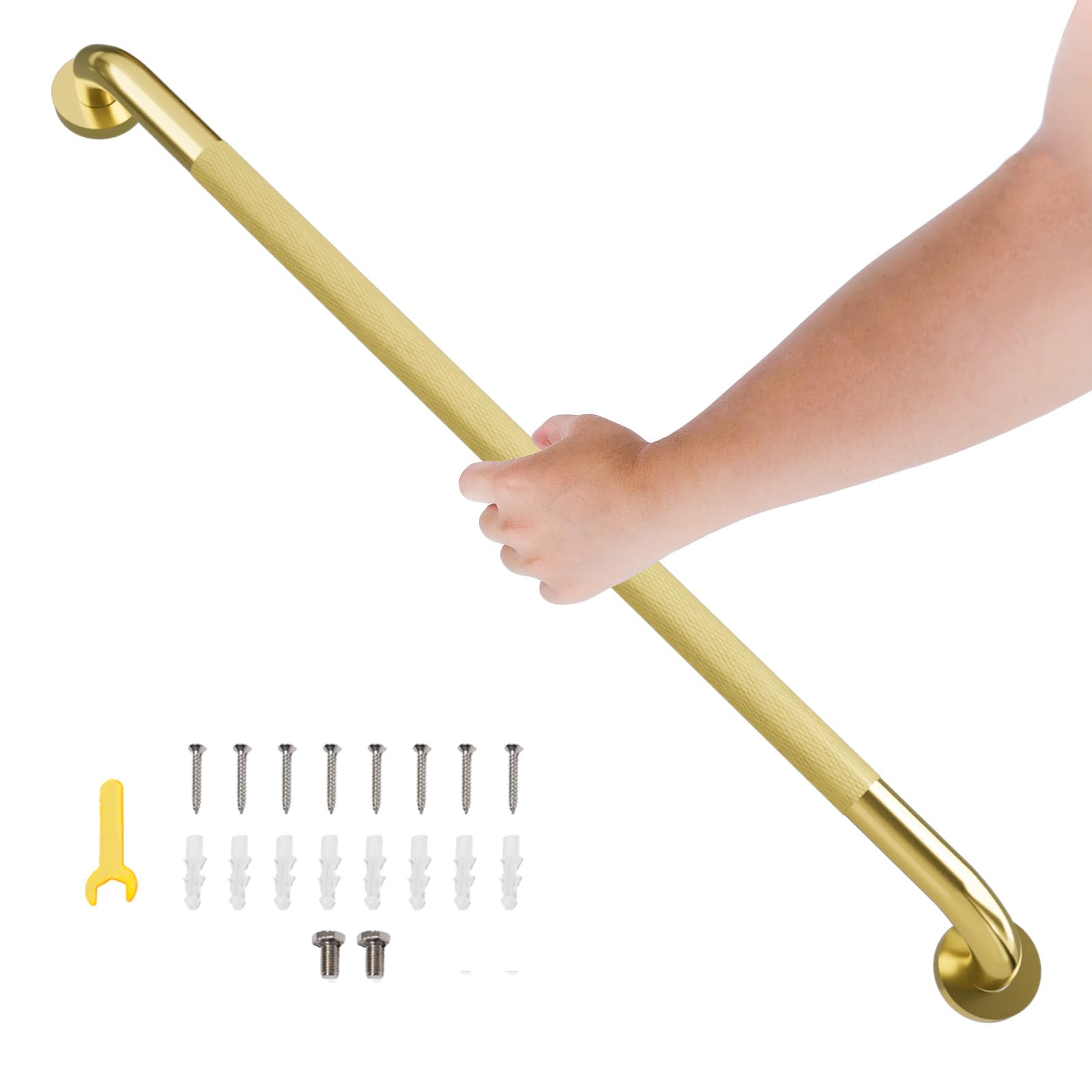 Maniglia per doccia, 91 cm, con impugnatura zigrinata antiscivolo, barra di equilibrio in acciaio inox, diametro 3,2 cm, barra di sicurezza per vasca da bagno, supporto per anziani, anziani incinte