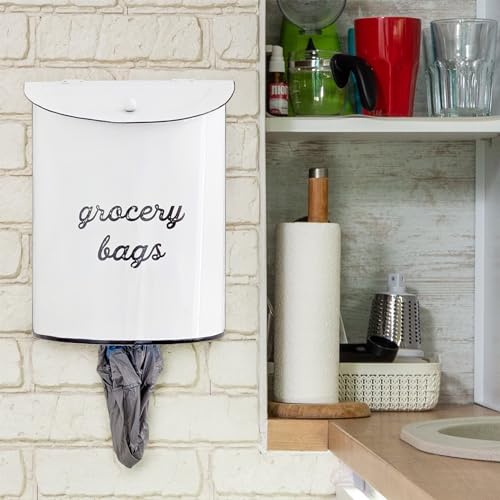 AuldHome-Rustic-Grocery-Bag-Holder-Wall-Mounted-Vintage-Enamelware-Farmhouse-Style-Plastic-Bag-Dispenser-for-Kitchen-or-Laundry-Room AuldHome Rustic Grocery Bag Holder Wall Mounted Vintage Enamelware Farmhouse Style Plastic Bag Dispenser for Kitchen or Laundry Room