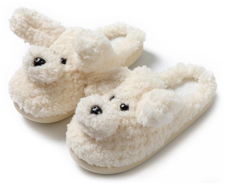 Furry Puppy Slippers for Women Warm Dog Slippers Cozy House Shoes Sandals Slides Indoor Outdoor