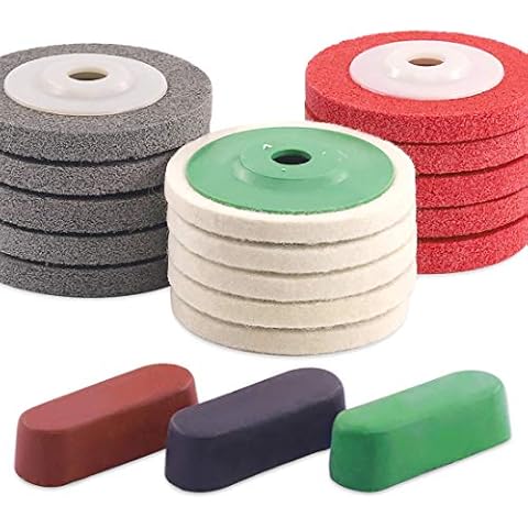 Keadic 18Pcs 4 Inch Wool Felt Polishing Wheel Disc Kit Includes Buffing Polishing Cutting Compounds, Polishing & Sanding Wheel Disc Kit for Angle Grinders Metal Marble Stone Cover