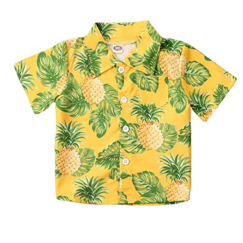 Baby Boy Kids Hawaiian Shirt Tropical Landscape Pattern Shirt Short Sleeve Beach Holiday Casual Blouse Tops (Yellow, 2-3Y)