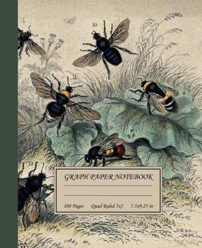 Cahier de Papier Millimétré Quad Ruled 5x5: Jolie Illustration d'Abeilles Botaniques Vintage.Cadeau pour Étudiants en mathématiques, physique et ... Feuilles). Parfait pour Université, Travail