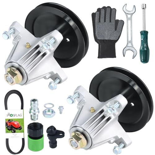 POSFLAG 2 Pack 918-06991 Spindle Assembly Greased with 954-04060C Deck Belt 490-900-M061 Deck Wash Kit Replaces 918 06991 618-06991 91806991 for Huskee LT4200 Craftsman T110 Troy Bilt Bronco 42 Decks