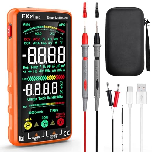 FKM Pro Digital Multimeter Tester TRMS 6000 Counts,Smart Rechargeable Voltmeter 5'Color LCD,Auto-Ranging Automotive Multimeters,for AC/DC Current/Voltage,NCV,Ohm,Capacitance,Resistance,Continuity,Temp