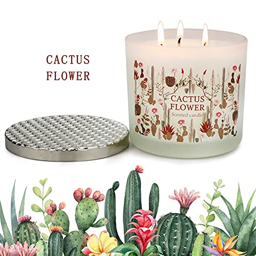 Candle For Home Scented, Cactus Flower Natural Soy Candle 14.6Oz 3 Wick Aromatherapy Scented Candle, 125H Long Lasting Candles Gifts For Women #TOP6