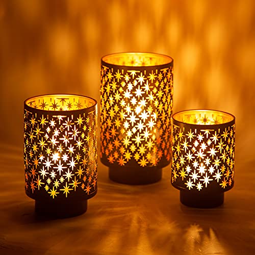 Metal Candle Holders, Decorative Hurricane Candle Holder Set Of 3, Candlestick For Pillar Vintage Style Perfect For Tabletop Centerpieces Home Decor Wedding Parties Events (Sparkle Pattern) #TOP1