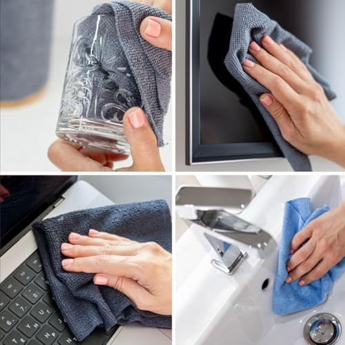 Image of Grey 4Roll Microfiber Cleaning Cloth 80 Sheets 16000+Times Washable&Reusable 10X Cheaper Than Paper Kitchen Towel Soft&Highly Absorbent Tearable Lint-Free,Streak-Free Multipurpose Use for Home