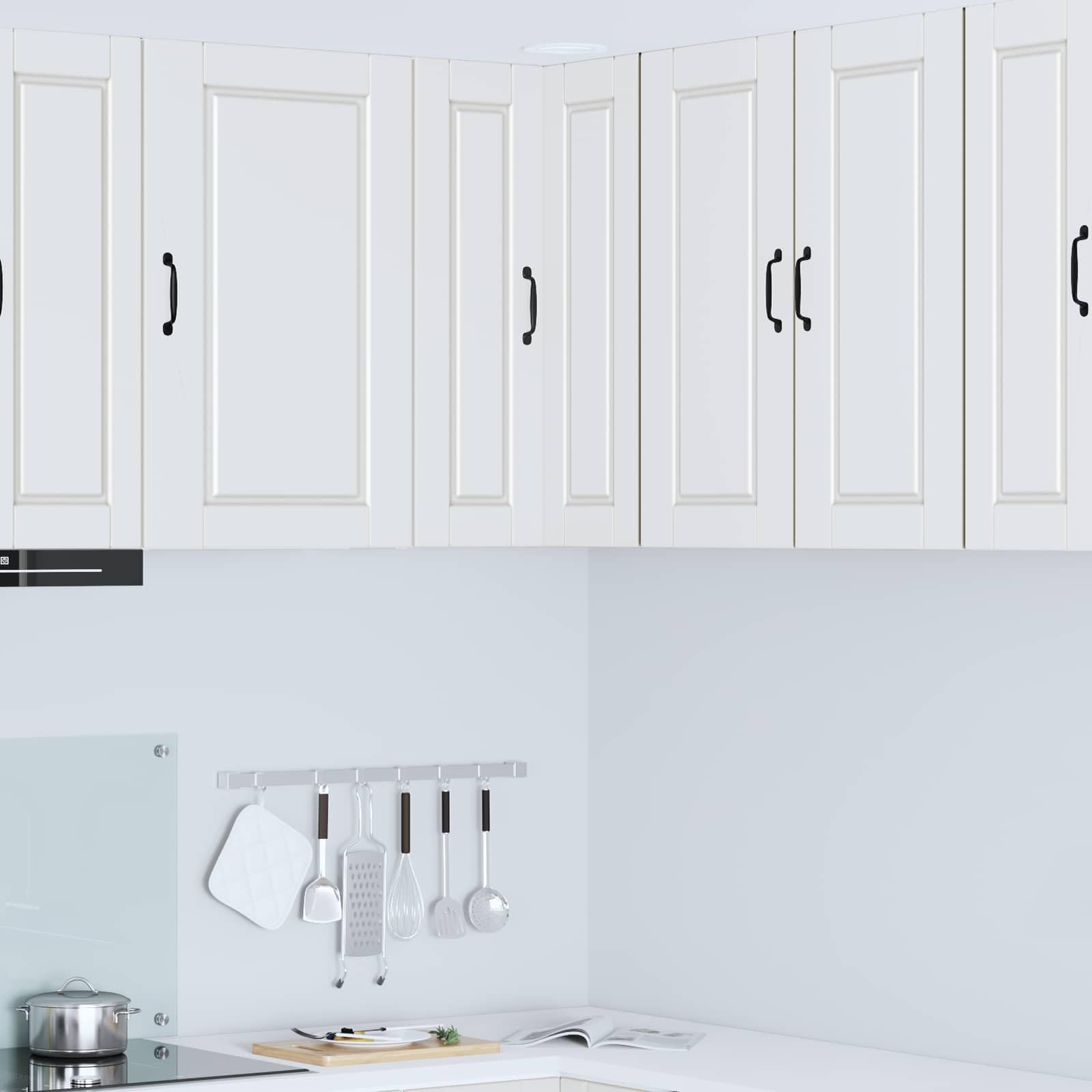 Armario esquinero de pared Porto blanco, 57 x 57 x 80 cm, con 3 estantes y 2 puertas, armario de cocina para almacenamiento y almacenamiento en cocina moderna