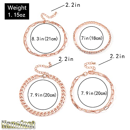 Nanafast 4-6Pcs Ankle Bracelets Set For Women Gold Boho Beach Anklet Chain Adjustable Foot Jewelry For Women Extremely Simple Style-4Pcs-Rosegold thumb #1