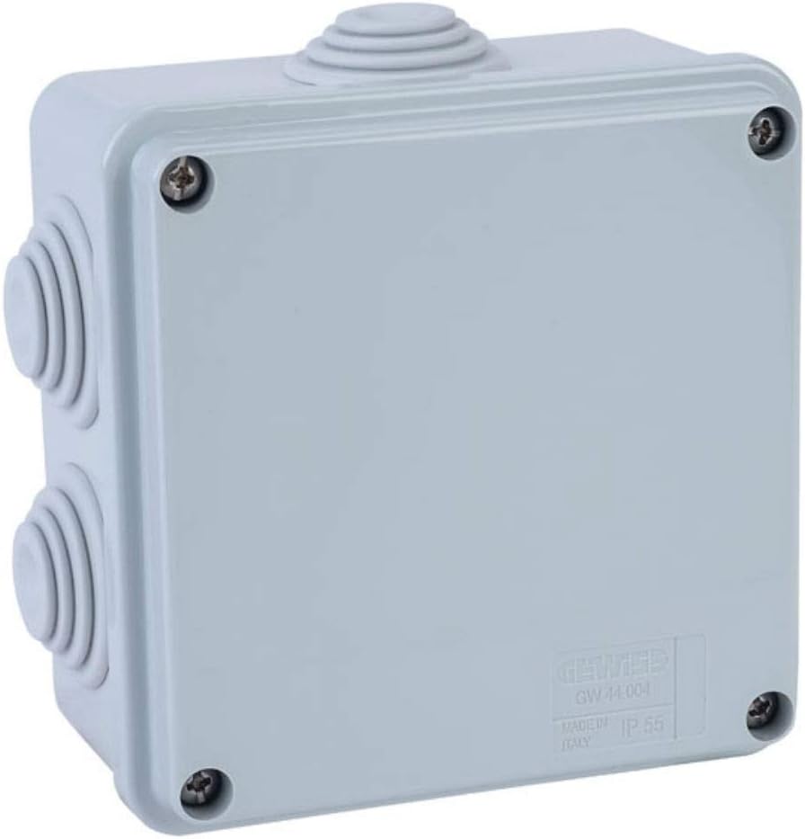 GW44004 JUNCTION BOX WITH PLAIN SCREWED LID - IP55 - INTERNAL DIMENSIONS 100X100X50 - WALLS WITH CABLE GLANDS - GREY
