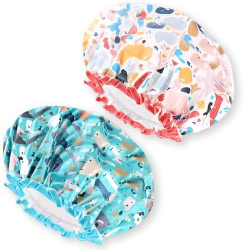 2 pieces of Shower Cap, Improved Design High-Quality Shower Cap for Women, Lightweight,100% Waterproof, Reusable bonnets for black women. (Venetian style)