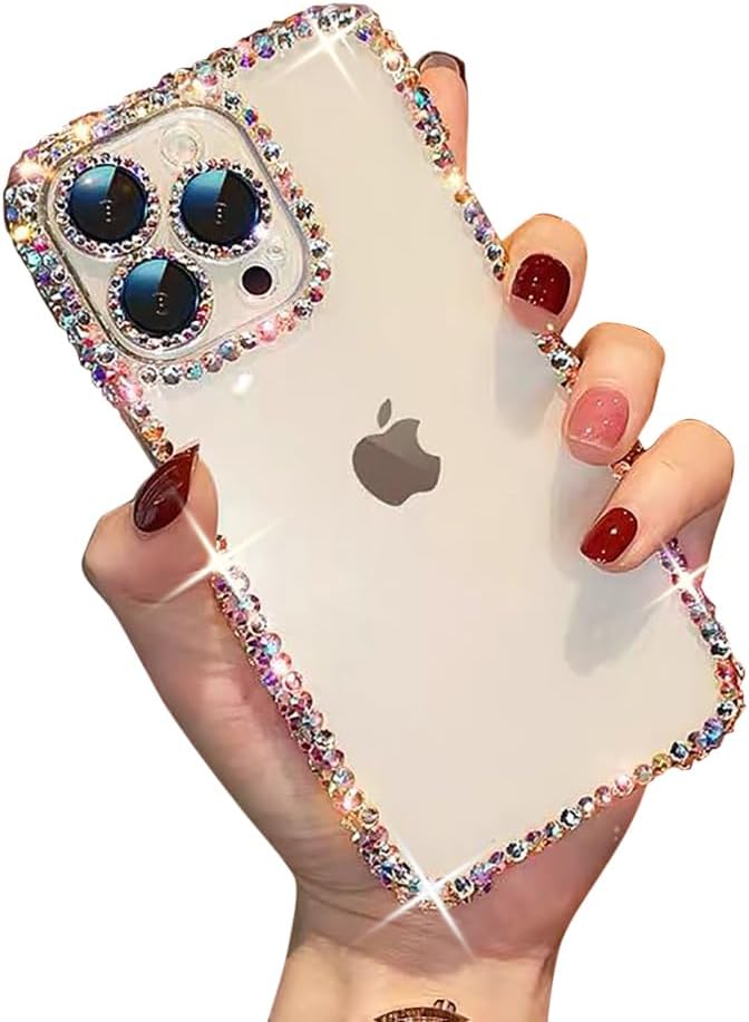Qekaum Clear Case for iPhone 11 Pro Case Glitter, Luxury 3D Diamond Bling Case for Women Grils Shiny Rhinestone Gem Cover Soft TPU Slim Silicone Lens Film Protective Cute Sparkly Girly Phone Case