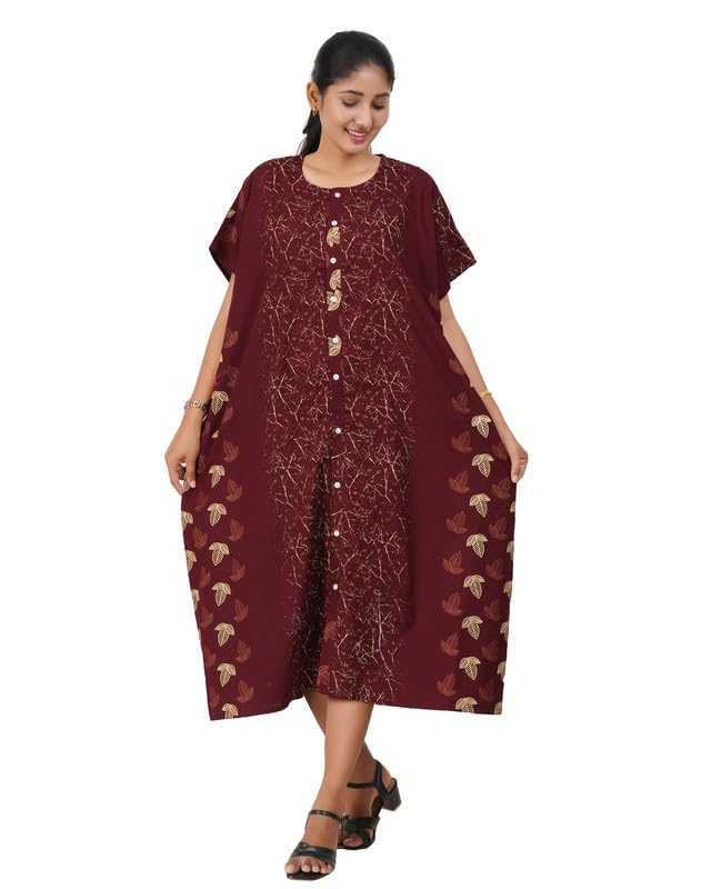 Image of MENMAII Women's [Free Size] Full Open /Front Buttoned [a Kind of Adaptive Clothing] Multipurpose Nighty for Maternity /Pregnancy /Elderly /Patient /Feeding /Hospital Purpose Nighty