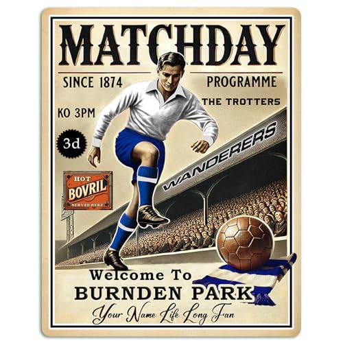 Personalised Bolton Football Metal Wall Sign, Match Day Programme, Vintage Club Retro Fan Plaque, Kick Off, Man Cave Home Bar Decor Dad Birthday Gift - PCS07