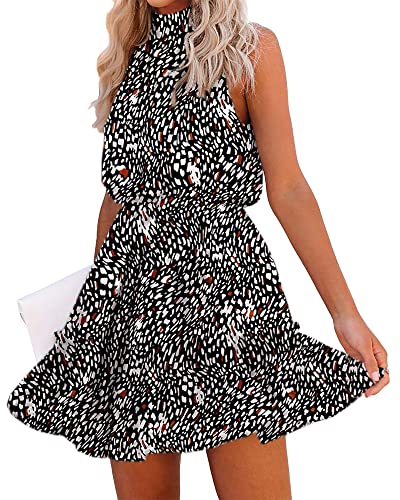 Image of BTFBM Women Halter Neck Summer Dresses 2025 Spring Casual Sleeveless Floral Polka Dot Ruffle Mini Boho Beach Sun Dress