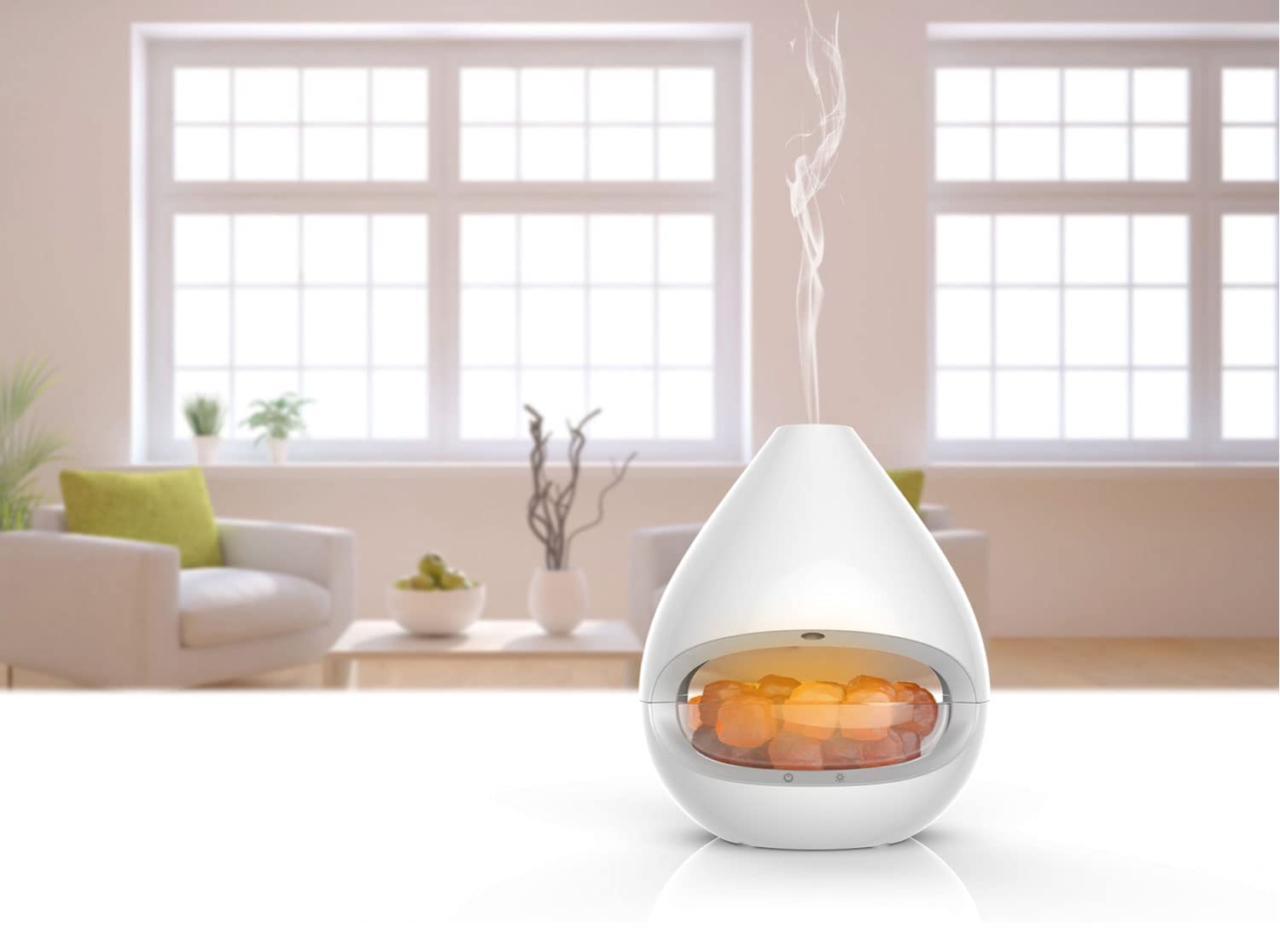 Aroma-Diffuser mit Salzkristall-Leuchte, Luftbefeuchter und Ionisator | Duft- und Salzkristall-Funktion, 2 x Halogenlampen, Für ätherische Öle
